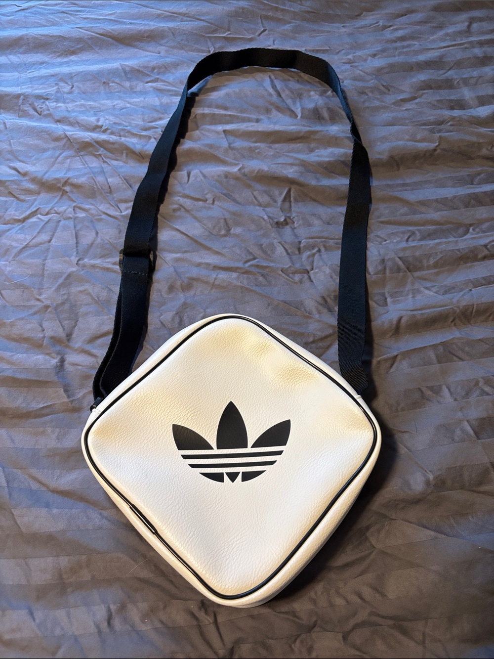 adidas White Crossbody Messenger Bag with Black Trefoil
